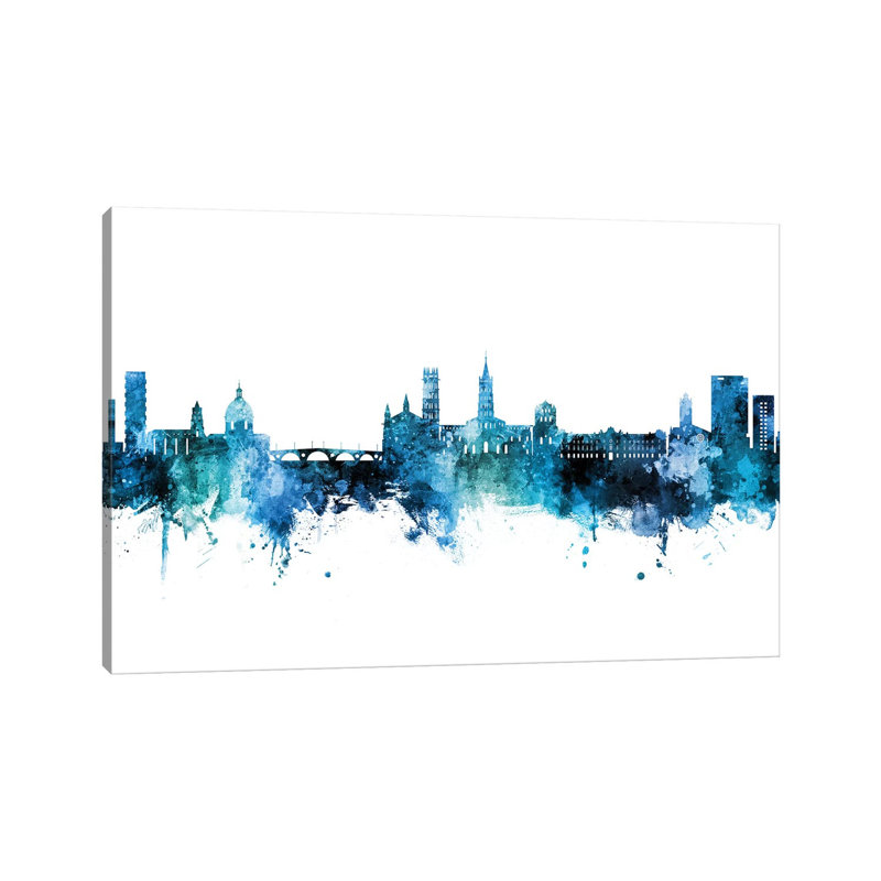 Toulouse France Skyline Teal by Michael Tompsett - Wrapped Canvas Print, 20.32 cm H x 30.48 cm W