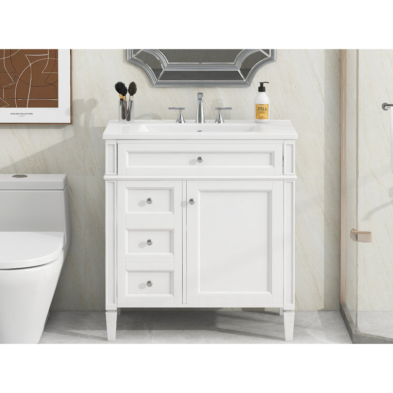 Meuble-lavabo de 30 po avec lavabo, armoire fonctionnelle 2 tiroirs et compartiment basculant, tiroir pratique de conception moderne, pour rangement