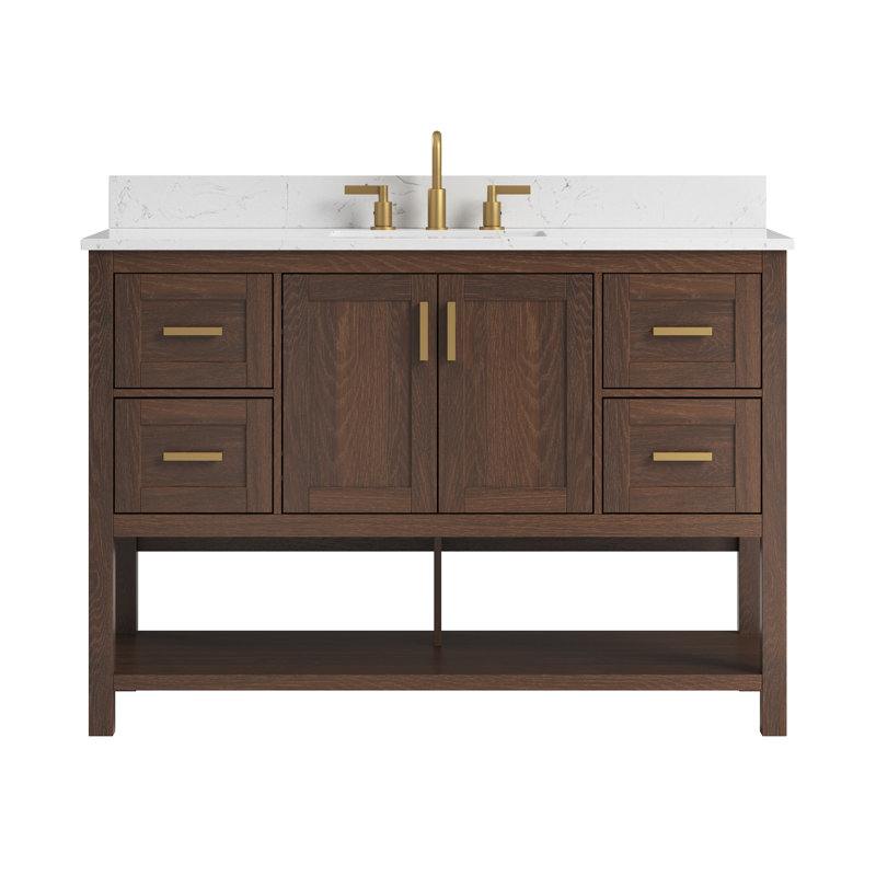 Aastha 49" Freestanding Walnut Bathroom Vanity With Single Sink & Engineered Stone Top, 49"