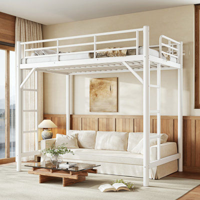 Twin Metal Loft Bed with Easy Climbing Ladder and Guardrails