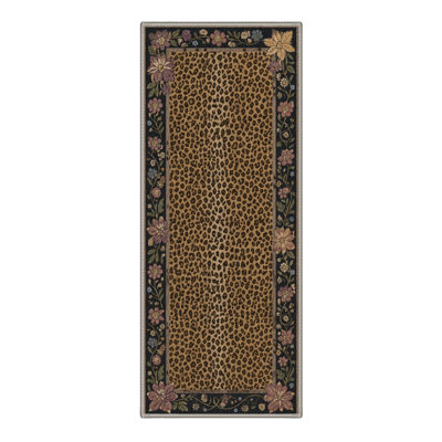 Machine Washable Animal Print Black / Tan Runner With Non-Slip Backing