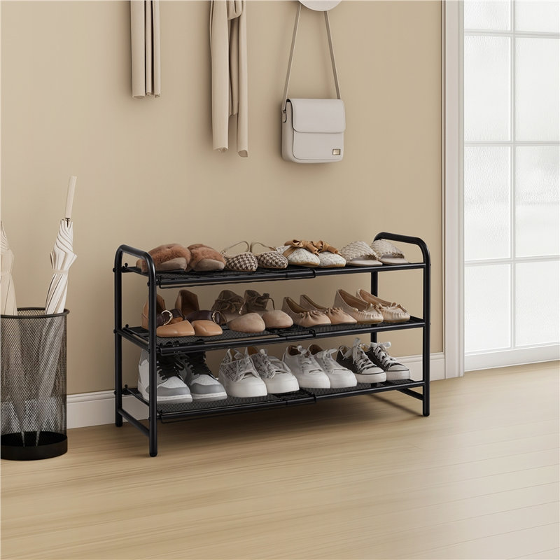 Expandable Shoe Rack for Entryway Hallway, 15 Pairs, Black