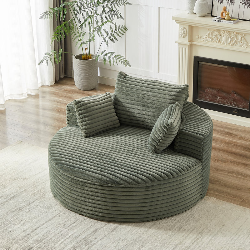 Canapé éponge Boneless, fauteuil-lit moderne moelleux, Velours côtelé vert, 32.5" H x 55" W x 55" D