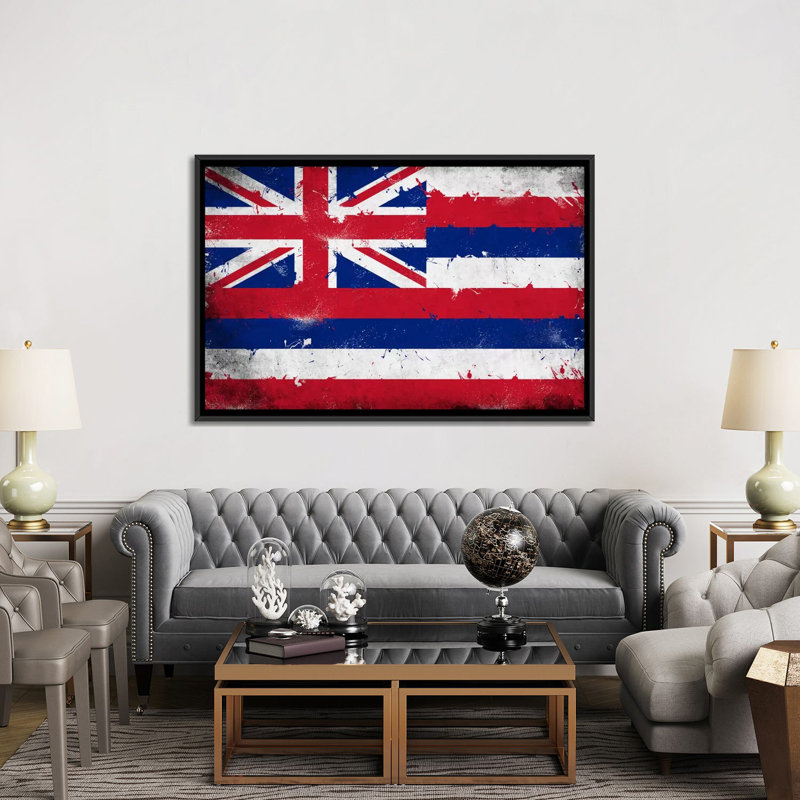 Drapeau, grunge, impression sur toile peinte hawaii, H 18 po x l 26 po x P 1,5 po, Toile avec cadre noir, Pas de tapis