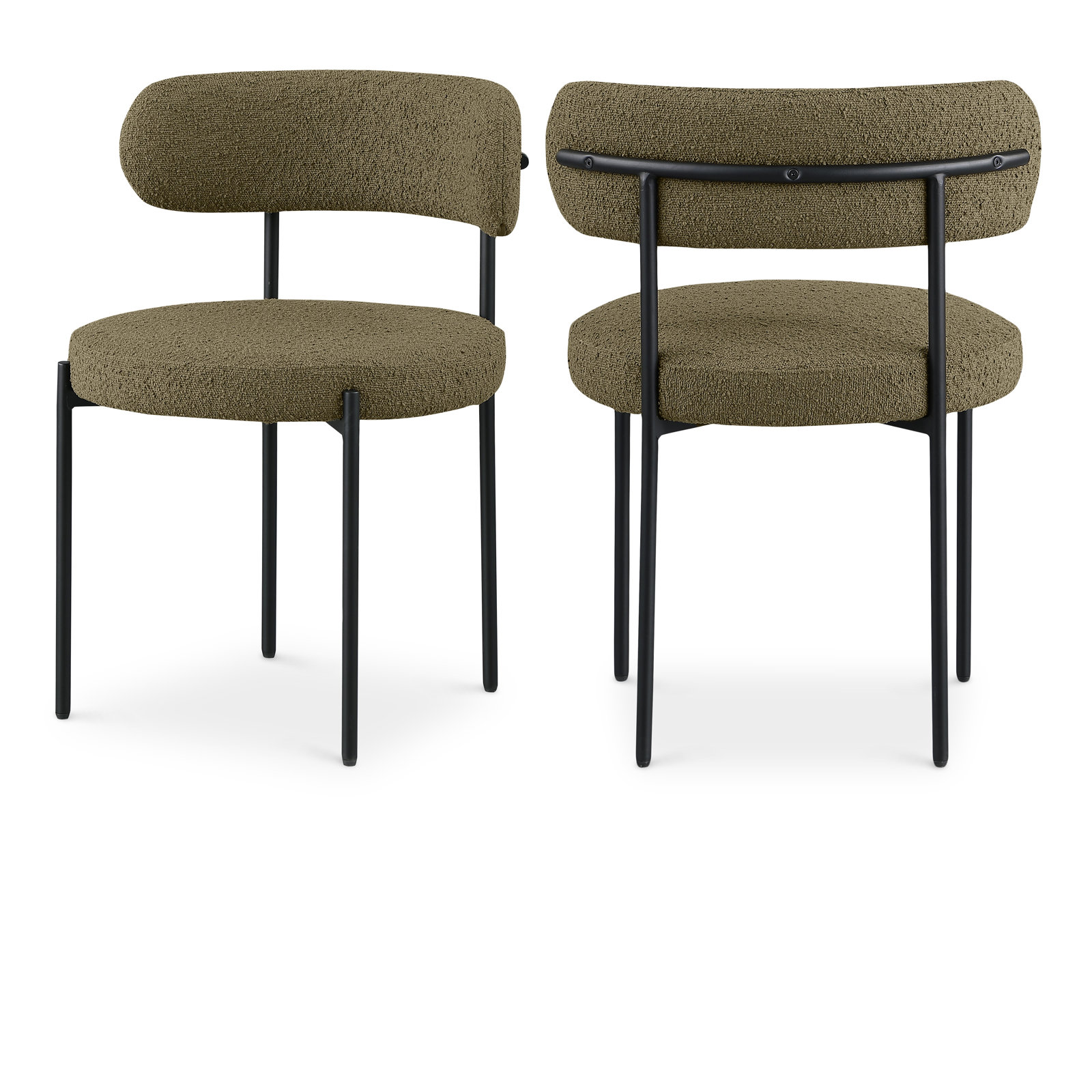 Sherwood Solid Back Boucle Side Chair, Olive Boucle, Matte Black