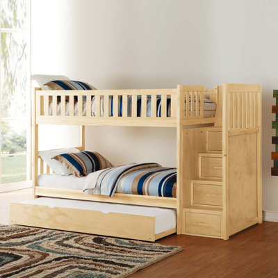 Twin Over Twin Bunk Bed with Reversible Storage Step and Trundle