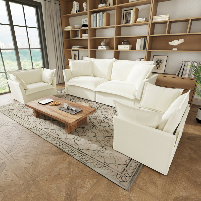 Ensemble de canapé 3 pièces, ensemble de canapé comprenant 2 fauteuils et un canapé à 2 places, Blanc
