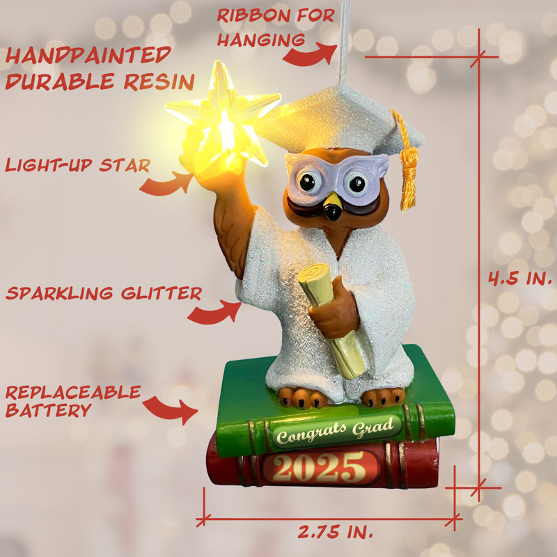 Ornement en forme d'arbre de Noël de graduation 2025 avec souvenir étoile illuminée - Célébrer l'accomplissement
