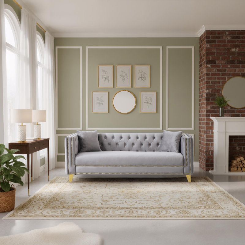 80.5" Tufted Velvet Sofa with Nailhead, Gray, 29" H x 80.7" W x 29" D