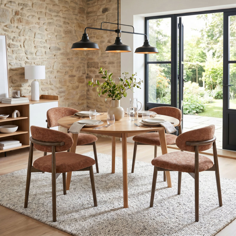 Ensemble de 4 chaises de salle à manger rembourrées, bois de chenille brun, cuisine maison de campagne