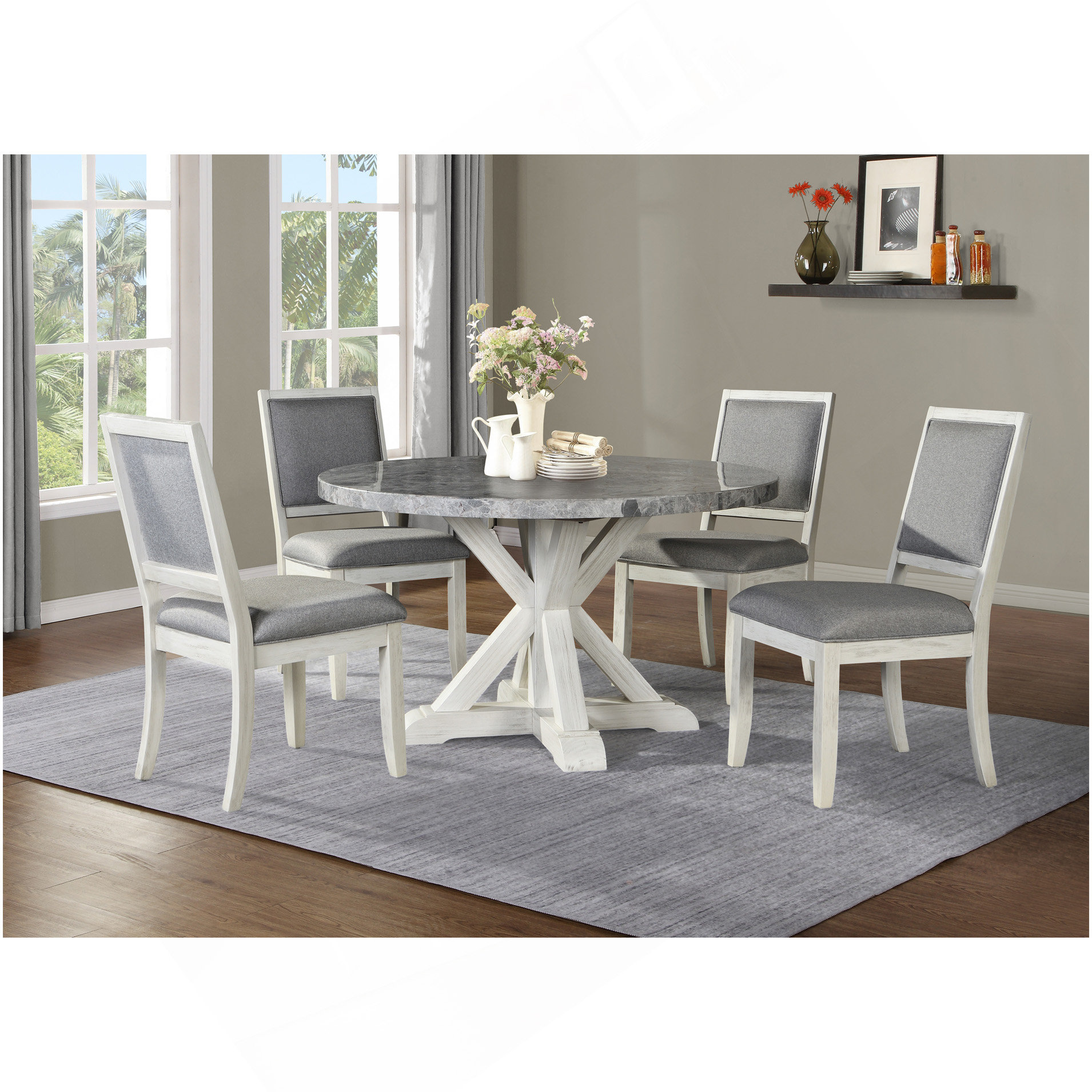 Latitude Run® Canova - 5 Piece Dining Set With Round Table - Dark Gray ...