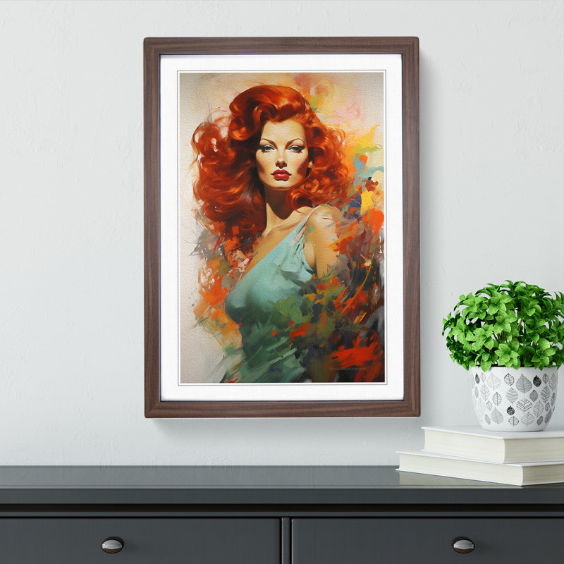 Red Headed Woman Gestural - Framed Print, Walnut, 34cm H x 25cm W x 2cm D