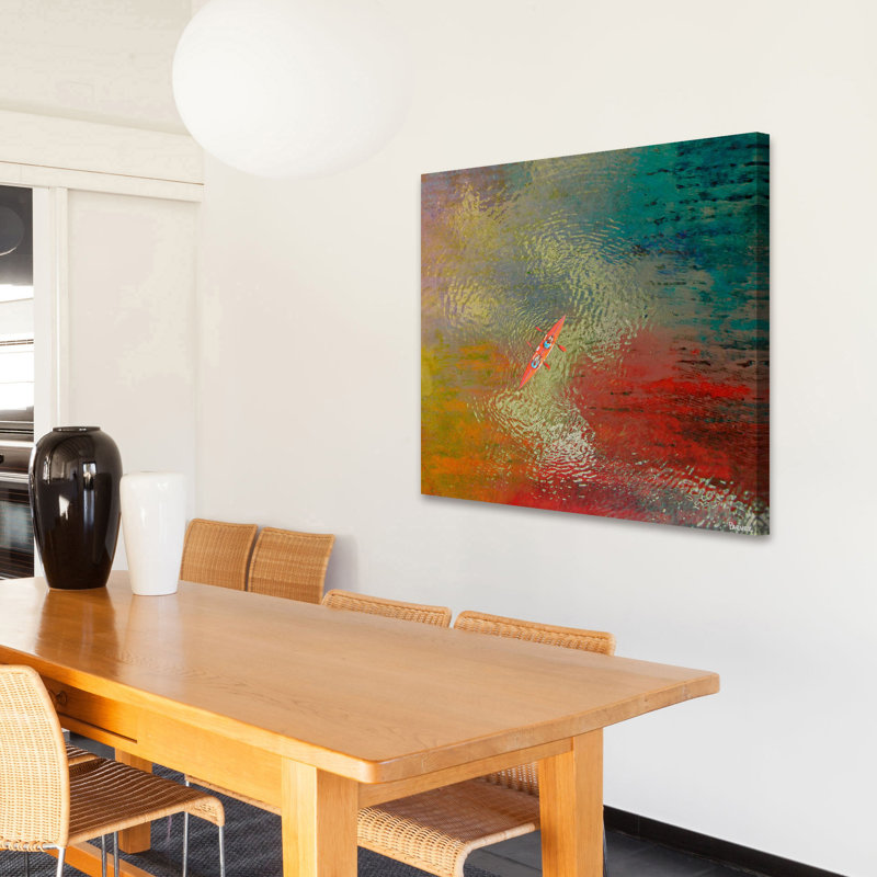 Vivid Red and Blue Kayak Canvas Wall Art, 32" x 32"