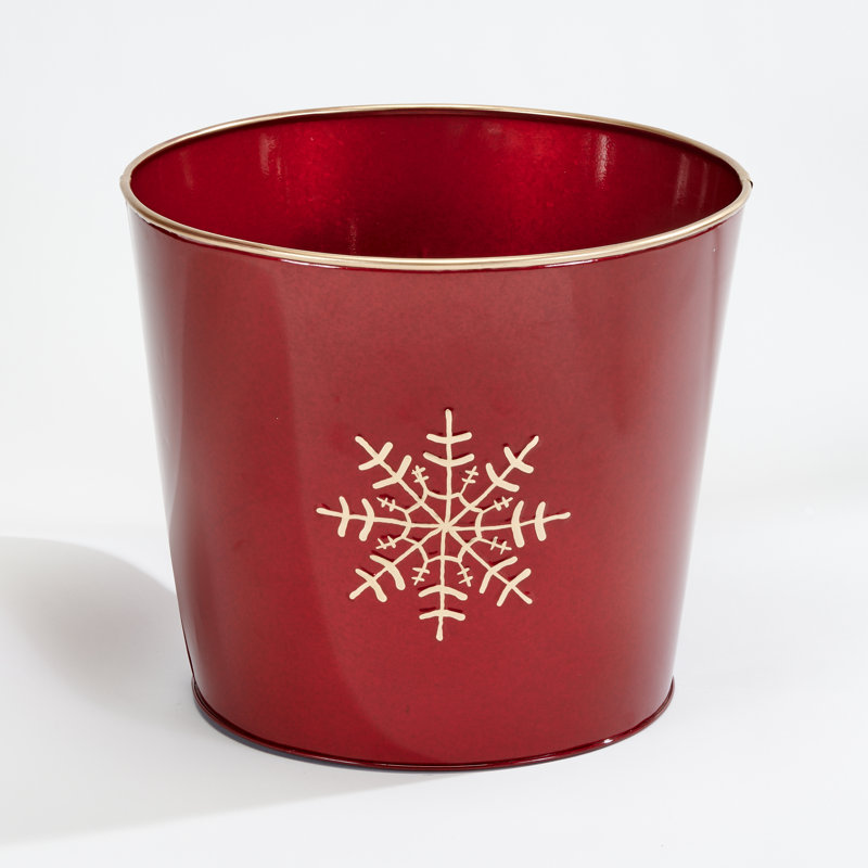 Pot de fleurs en métal galvanisé Monango, H 10,5 po x l 12 po x P 12 po, Rouge/doré