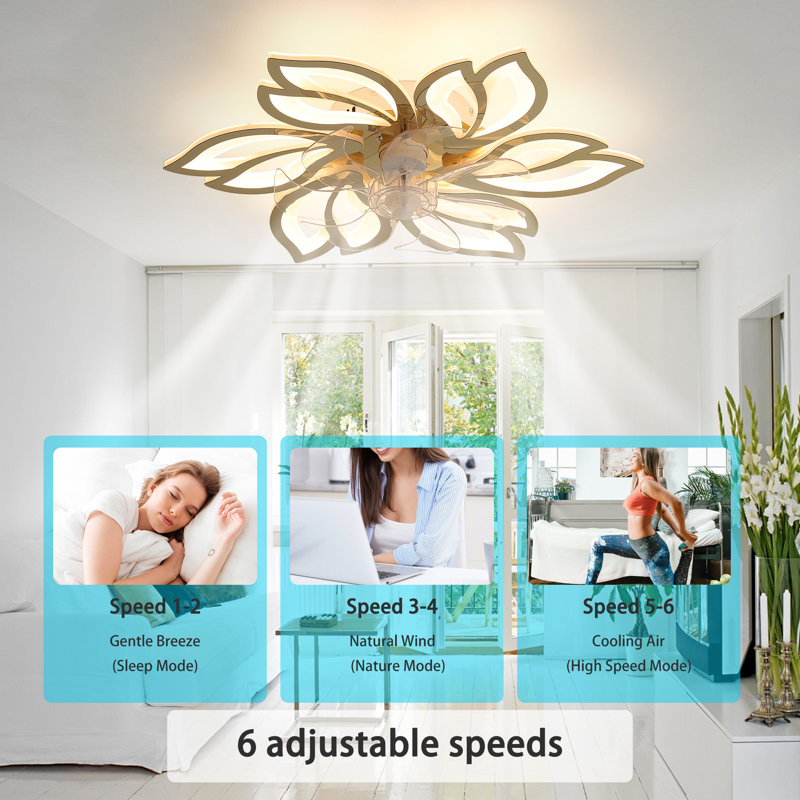  Angstrom 25" 7 - Blade Reversible Dimmable LED Flush Mount Ceiling Fan With Remote Control And App, Gold