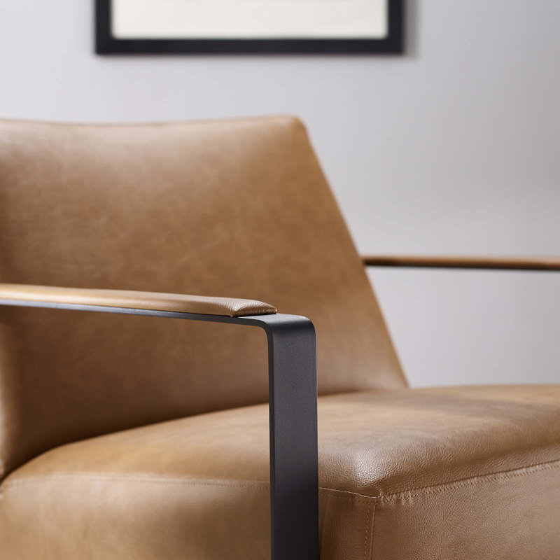 Tan Faux Leather Barrel Accent Chair with Metal Frame