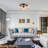 3-Light Amber Globe Semi-Flush Mount Ceiling Light With Glass Shades, Matte Black Curved Bracket, 17" Wide Modern Cluster Fixture, E26 Base, ETL Listed - Industrial Vintage Style For Dining Room Living Room Foyer