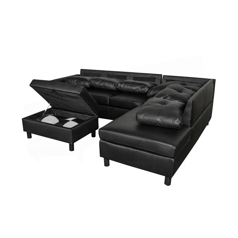 Ensemble de canapé modulaire 3 pièces, (noir) Canapé en similicuir orienté à gauche avec repose-pieds avec rangement gratuit