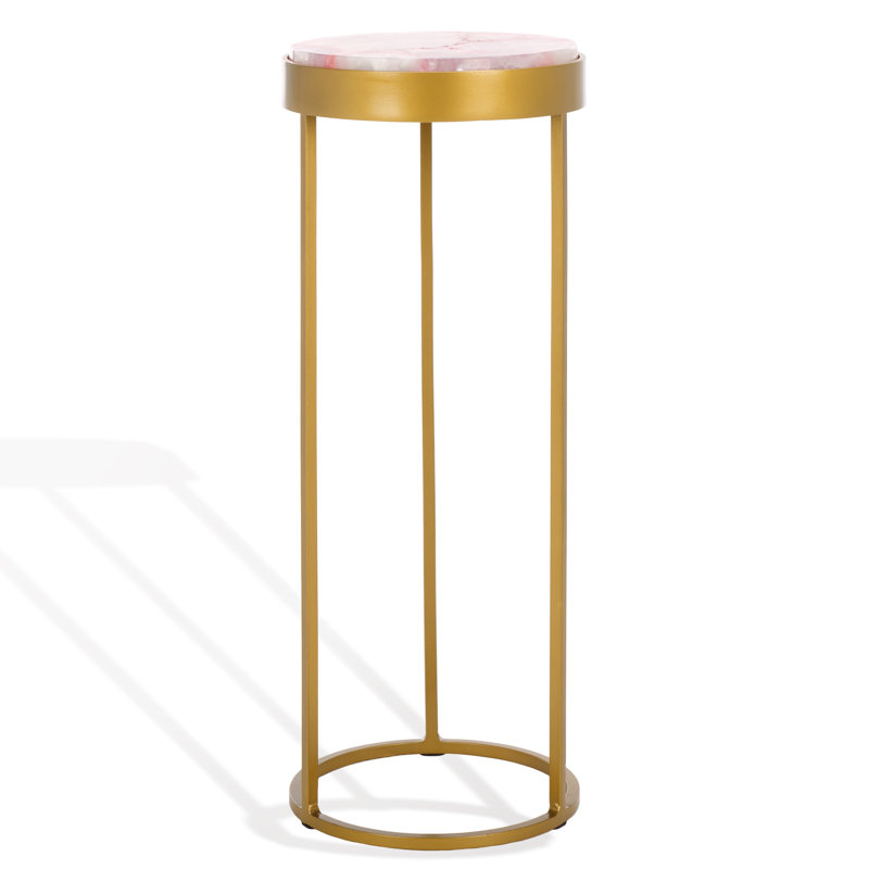 Serani Stone Top End Table, White/Pink, 24" H x 9.5" W x 9.5" D