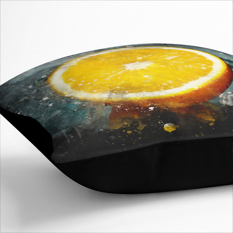 Sliced Orange Fruit Scatter Cushion, 55cm H x 55cm W x 20cm D, Black