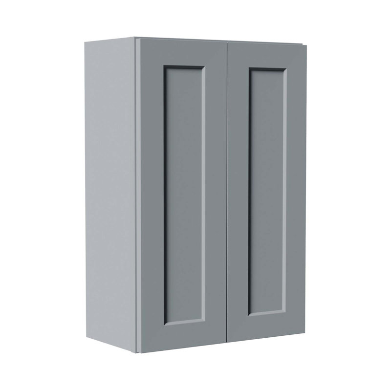 Armoire murale 24 po en bois massif gris Shaker avec portes à fermeture en douceur et tablettes réglables, rangement polyvalent pour la cuisine, la salle de bain, la buanderie et le garage, l 24 po x P 12 po x H 36 po, facile à assembler