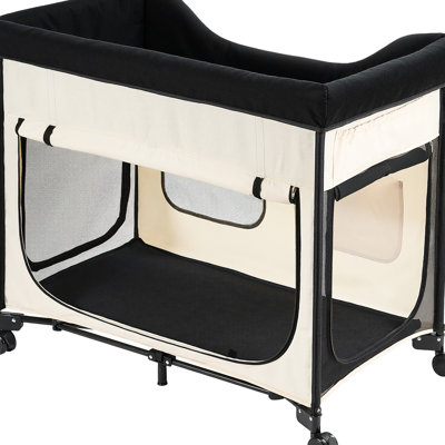 Elevated Lounge Pet Bed Xl Beige Foldable Bunk Dog With 600D Cloth Dutch Velvet Portable Raised Cot Wheels Side Storage Bags Carry Bag For Cats & Dogs Dual-Level Companion Top Platform Side-By
