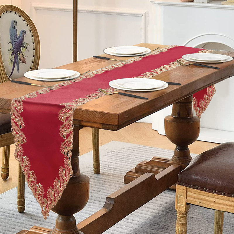 Obera Luxurious Table Runner of Anyce Collection Rectangular Dining Table Runner for Valentine’s Day , Burgundy/Gold