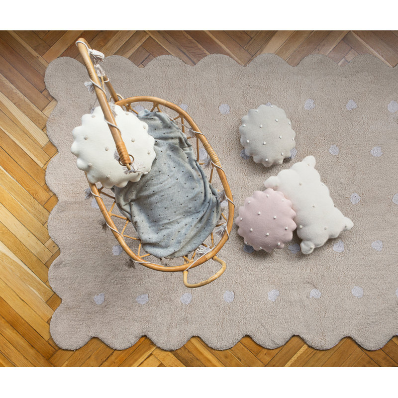 Biscuit Cotton Polka Dots Area Rug in White/Pink