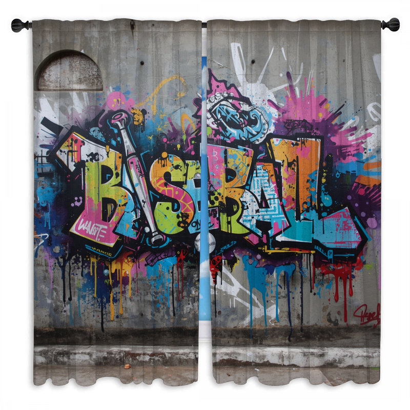 Rideaux de fenêtre Graffiti Baseball Bat, 40 po x 52 po - 2 panneaux, Obscurcissement de chambre