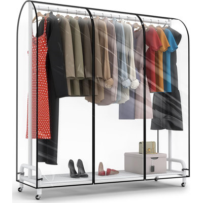 Clear Garment Rack Cover Garment Bags Waterproof, Dustproof, Breathable, 2 Durable Zippers, Clothes Rack Cover Wardrobe Cover (Rack Not Included)
