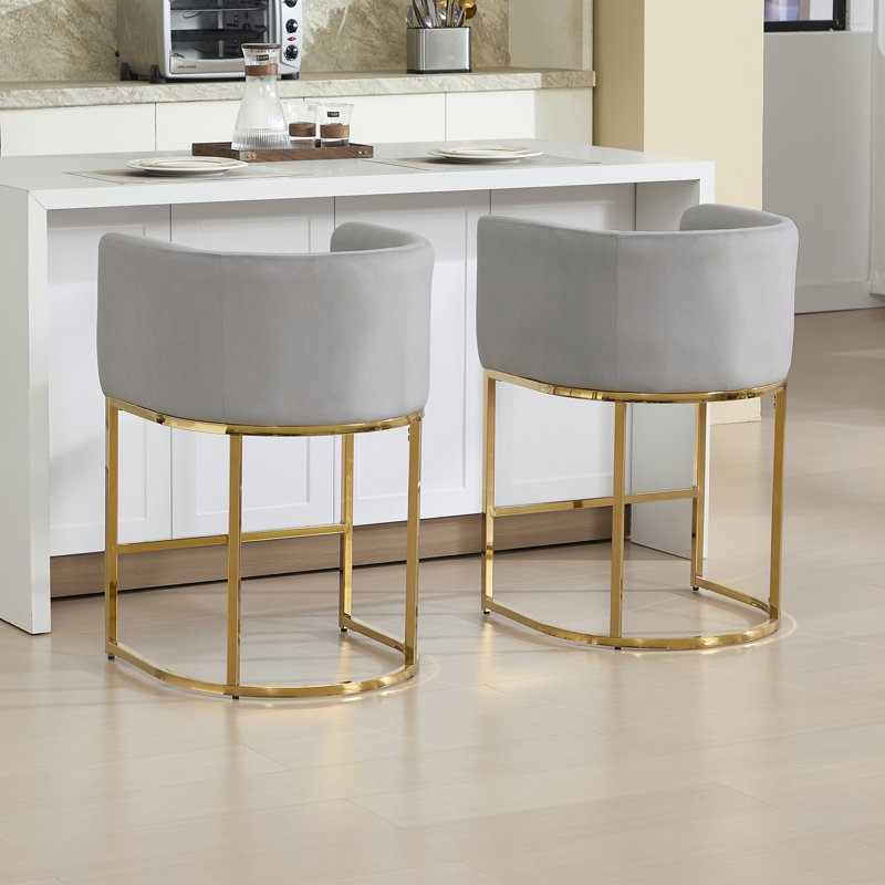 25.5'' Upholstered Counter Height Bar Stool with Barrel Backs Set of 4, 4, Black