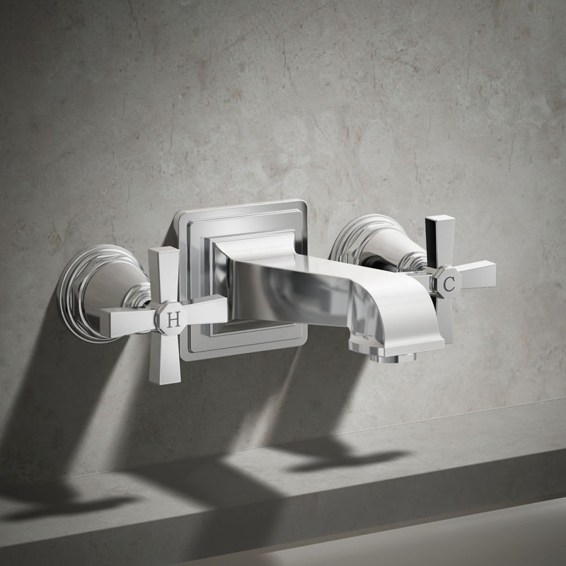 Pinstripe Pure Deck-Mount High-Flow Bath Valve Trim with Cross Handles, Handles Only, Valve Not Included, Polished Chrome