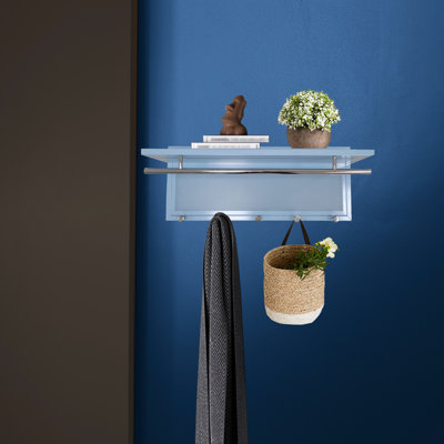Crochet mural Esyspot en métal avec tablette, solution de rangement durable et élégante pour la maison ou le bureau, thermolaqué en bleu