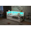 Lit plateforme tapissier simple avec ports USB et ceinture à DEL, avec 2 tiroirs, blanc-582113637