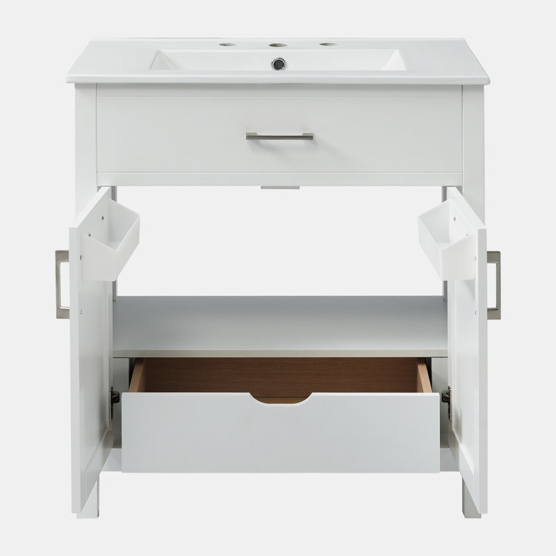 Meuble-lavabo de salle de bain avec lavabo en céramique, Blanc