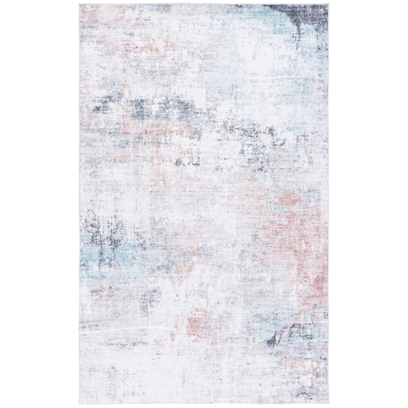 Tapis abstrait en polyester tissé à la machine brun / blanc / gris Svanborg, Tapis de couloir 2 pi 6 po x 8 pi