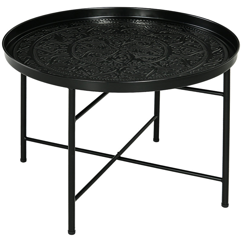 HOMCOM 24" Round Coffee Table With Hammered Tray Top