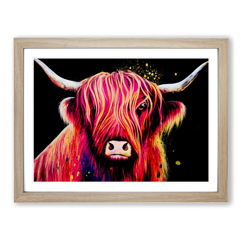 Highland Cow Splash Vol.1 Abstract - Single Picture Frame Print, 34cm H x 46cm W x 2cm D, Oak