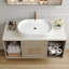 Meuble-lavabo mural avec lavabo ovale en céramique, tiroirs et tablette ouverte-2096795496