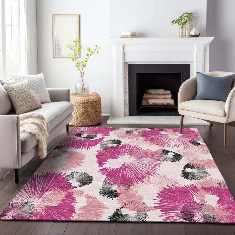 Tapis floral intérieur / extérieur lavable à la machine Colman ACN2132, Rectangulaire 8 pi x 10 pi