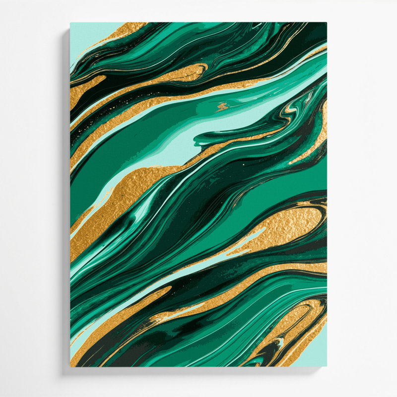 Abstrait art fluide sur toile verte 72, H 18 po x l 12 po