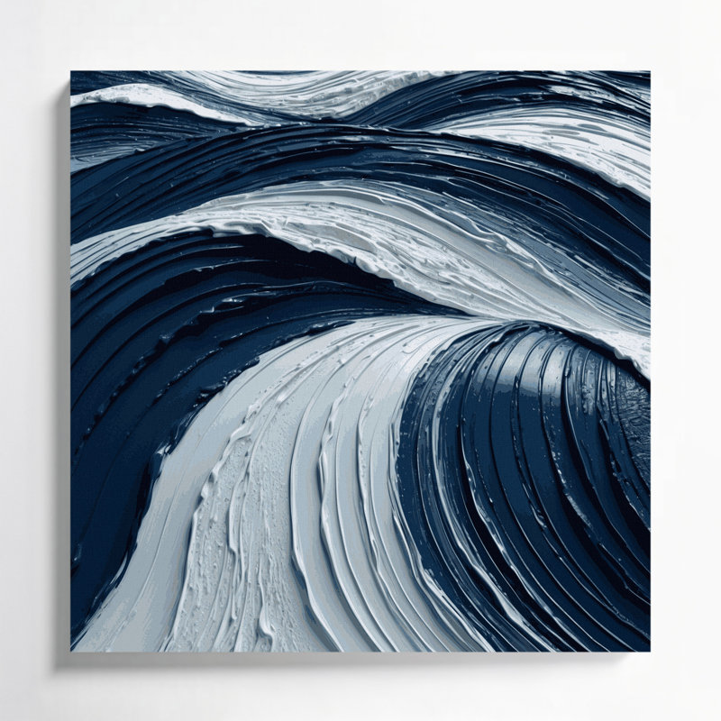Horizontal Striped Navy Light Grey Blue Canvas Wall Art