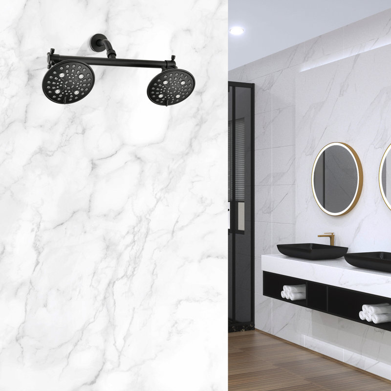 Double Shower Head With Built-in Valve And Shower Arm, Matte Black