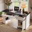 Bureau moderne de 140 cm (55 po) au design cannelé, prise de courant, panneau perforé et plateau pour clavier.-786769000