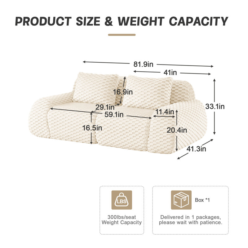 Canapé modulaire de 82 po Boneless Couch, Beige