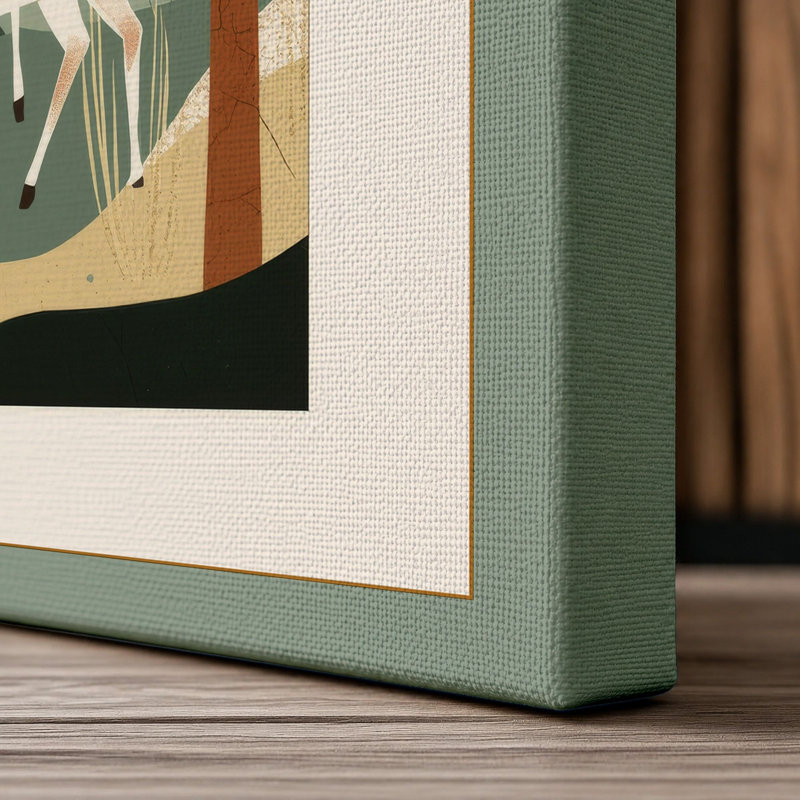 Deer in Forest Light Japandi - Wrapped Canvas, 36x24 - 91.4 x 61.0 cm, Sage Border
