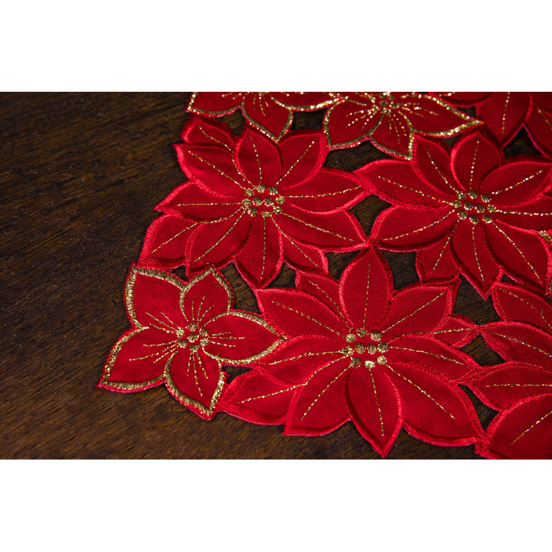 Surmatelas de table de fêtes nappe brodée poinsettia, L 34 po x l 34 po