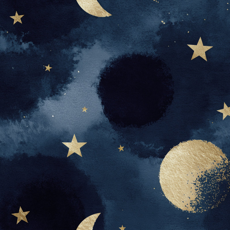 Papier peint céleste avec étoiles et lune, Peler et coller