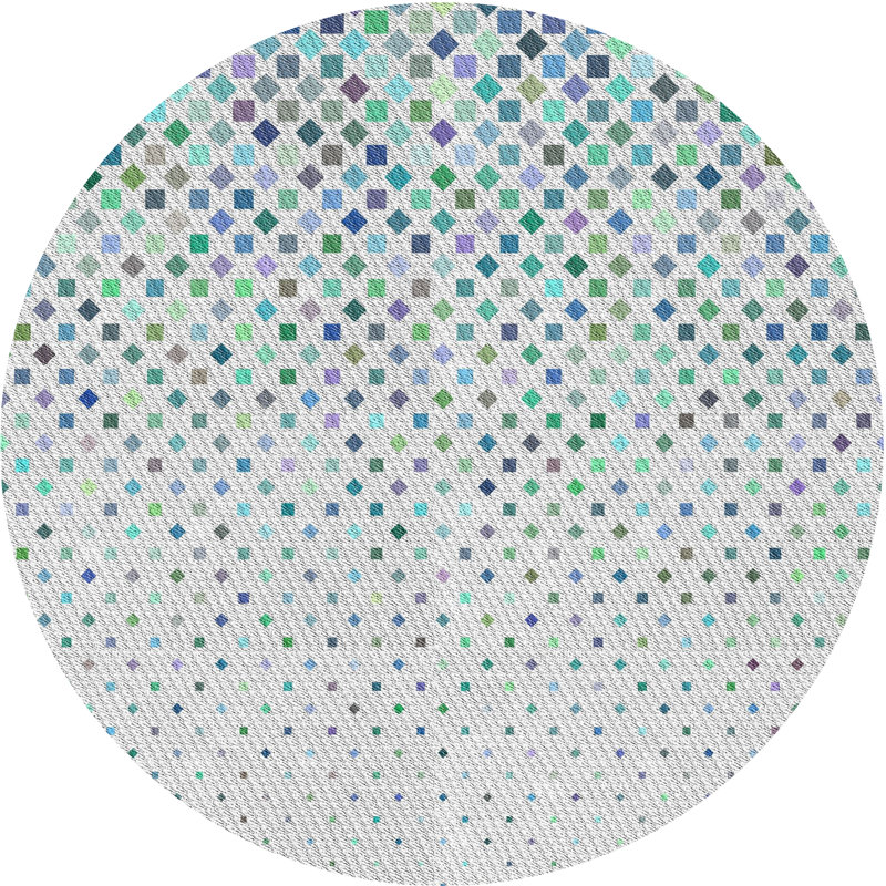 Tapis bleu/blanc à motifs, Rond 3 pi