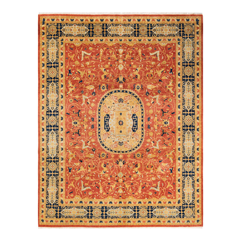 Tapis orange noué à la main de conception unique 8 pi 2 po x 10 pi 5 po Rhylee